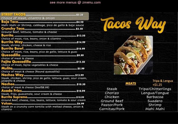 Tacos way menu