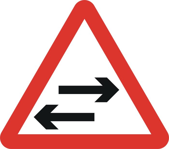 Two way traffic ahead sign