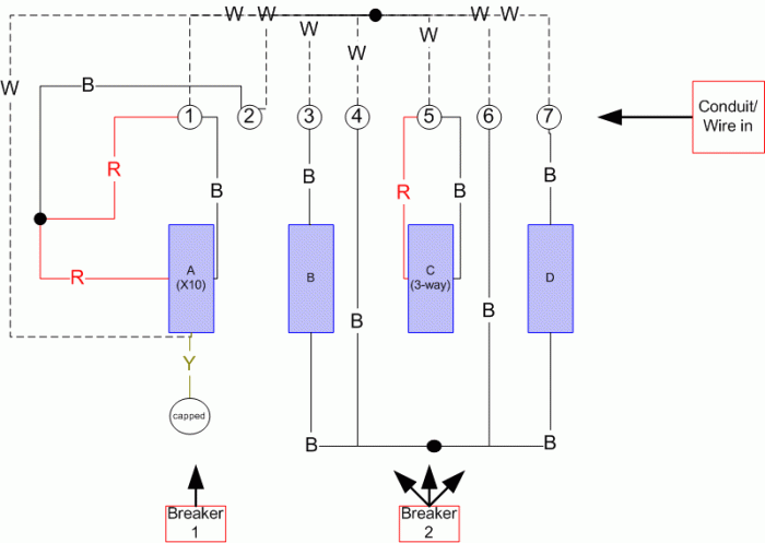 How is a three way switch wired x10